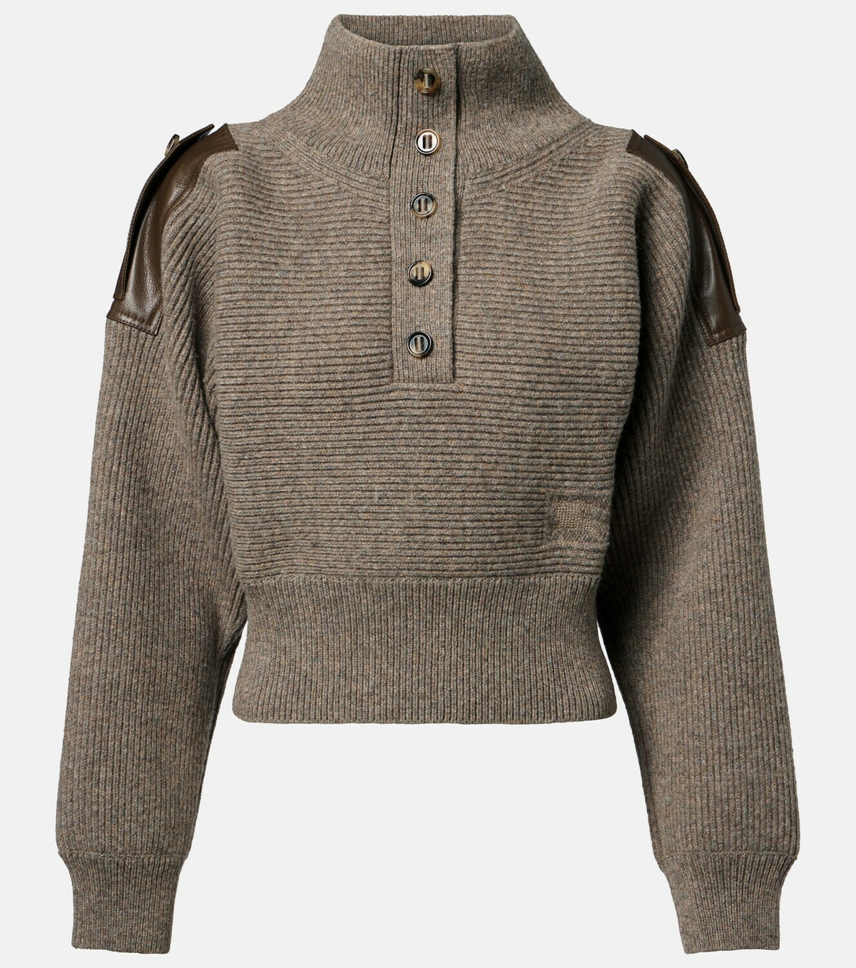 Burberry Cropped leather-trimmed wool-blend sweater
