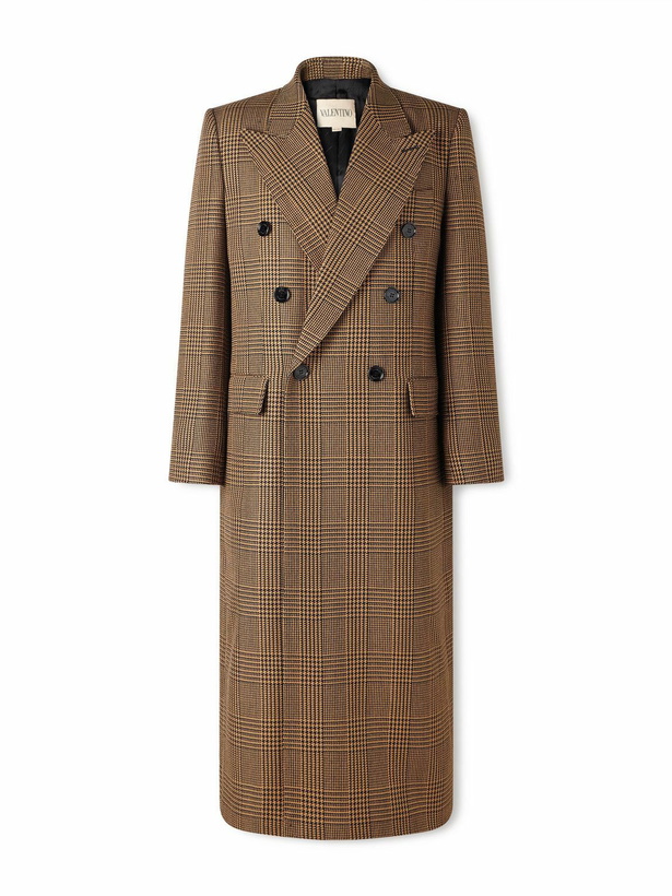 Photo: Valentino Garavani - Double-Breasted Prince of Wales Checked Virgin Wool Coat - Brown