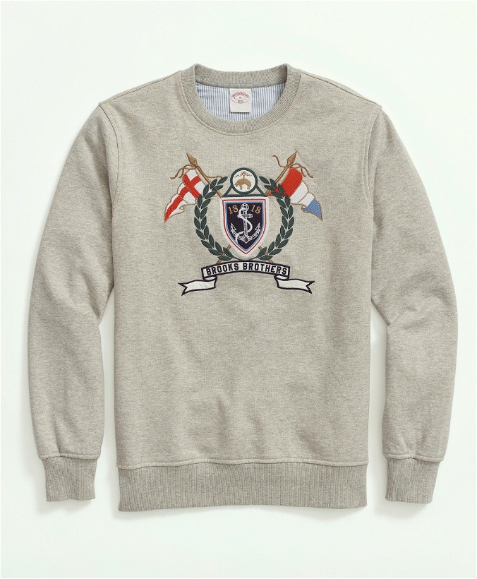 Photo: Brooks Brothers Men's French Terry Crest Sweatshirt | Grey