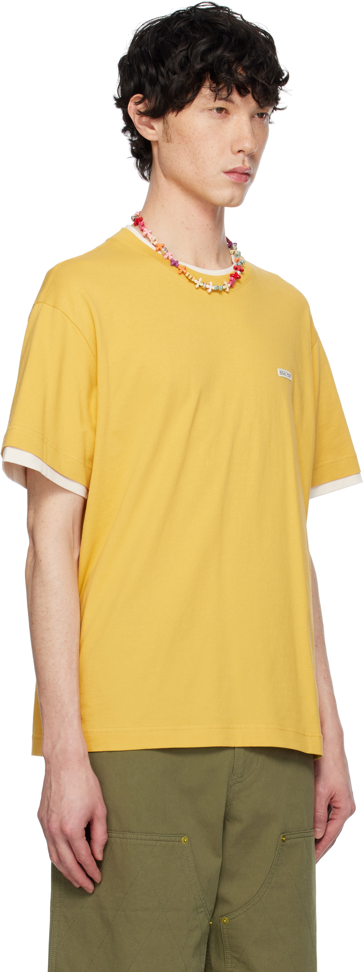 AFTER PRAY Yellow Crepe Layered T-shirt