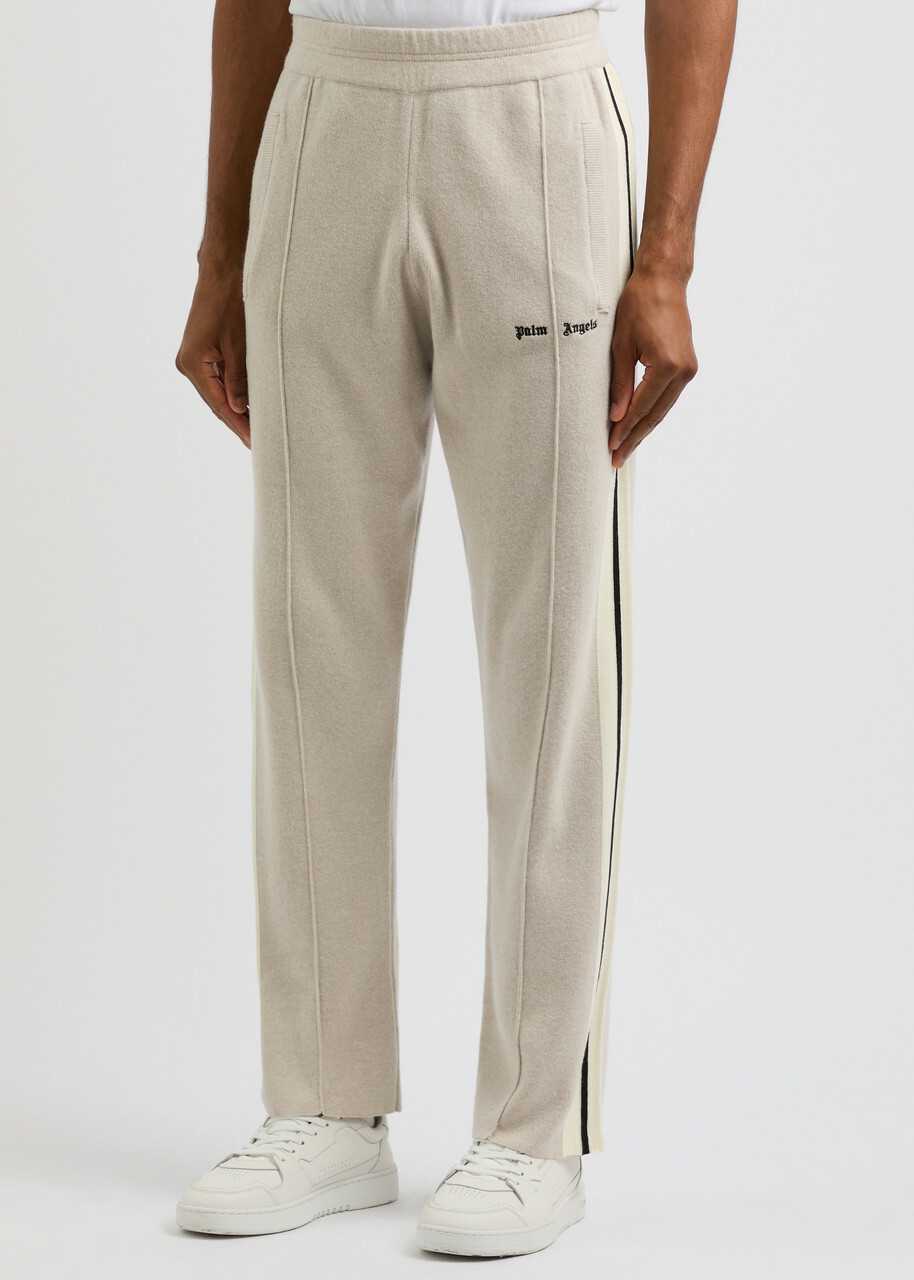 Palm Angels Striped Wool-blend Track Pants Beige Palm Angels