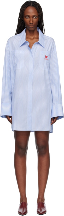 Photo: Off-White Blue Striped Poplin Shirt Minidress