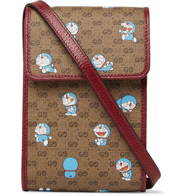 Photo: GUCCI - Doraemon Leather-Trimmed Printed Monogrammed Coated-Canvas Messenger Bag - Brown