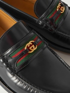 GUCCI - Kaveh Webbing-Trimmed Leather Loafers - Black