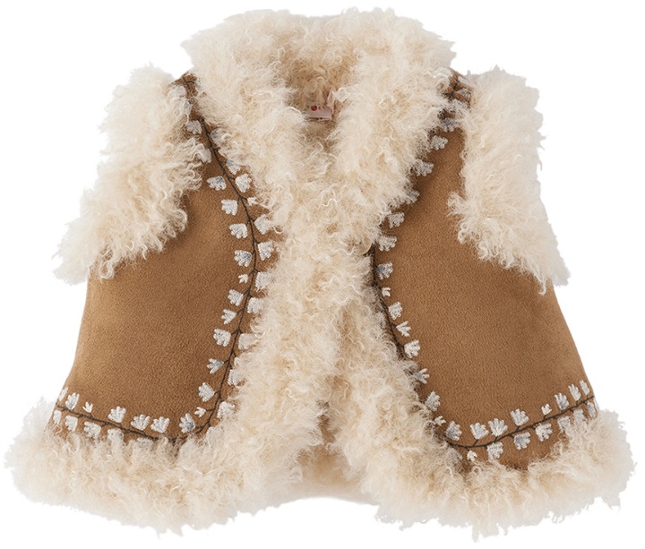 Photo: Bonpoint Baby Tan Embroidered Faux-Suede Vest