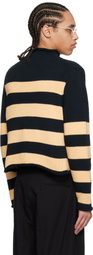 Carter Young Navy & Beige Striped Roll Neck Sweater
