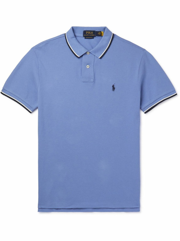 Photo: Polo Ralph Lauren - Contrast-Tipped Cotton-Piqué Polo Shirt - Blue