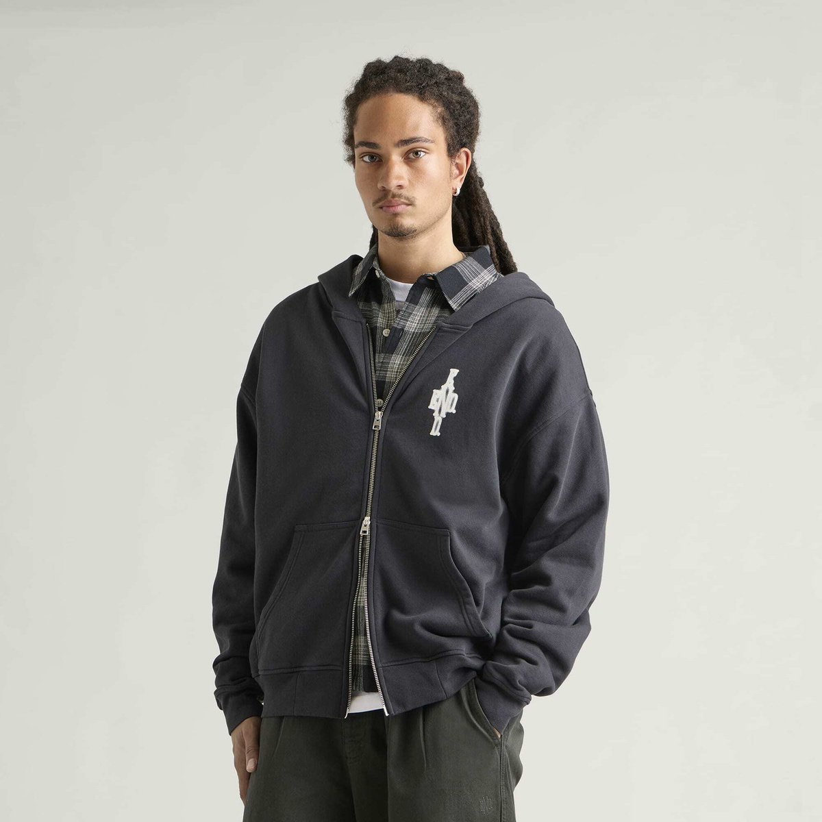 END. Cross Zip Hoodie in Cinder Black