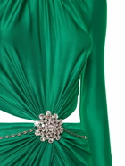 RABANNE Shiny Jersey Cutout Long Dress with Brooch