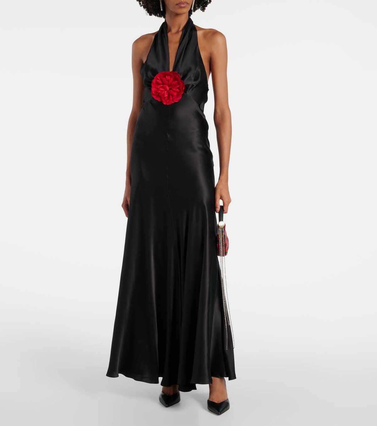 Rodarte Floral-appliqué silk satin midi dress