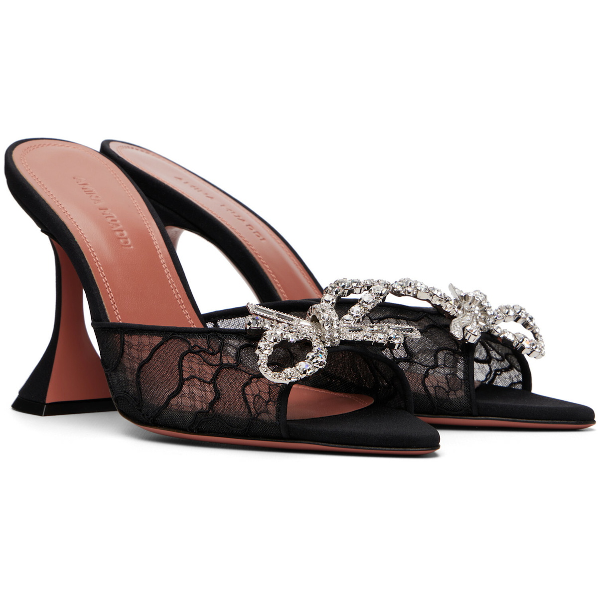 Amina Muaddi Black Rosie Lace Slipper 95 Heeled Sandals