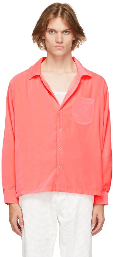 Photo: ERL Pink Velvet Drop-Tail Shirt