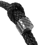 Bottega Veneta - Intrecciato Leather and Oxidised Silver-Tone Bracelet - Men - Black