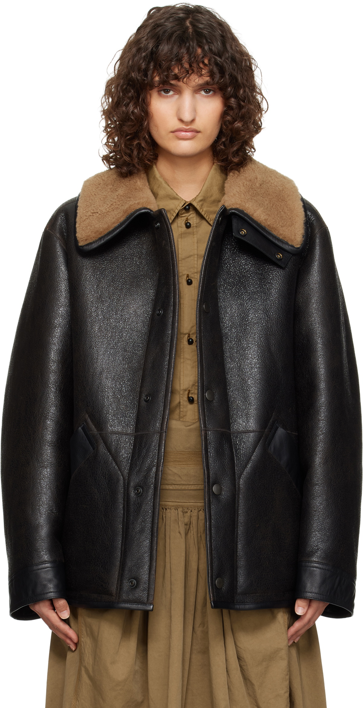 LEMAIRE Brown Shearling Coat Lemaire