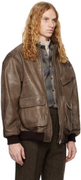 AURALEE Brown Heavy Lamb Leather Zip Jacket