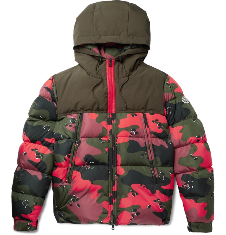Photo: Moncler - Quilted Camouflage-Print Shell Hooded Down Jacket - Red