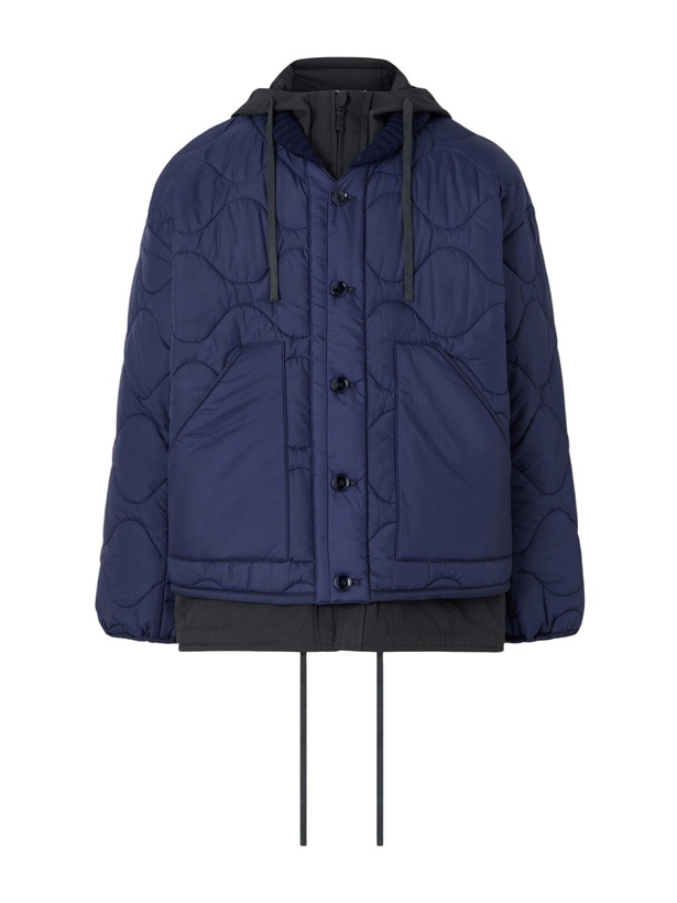 Photo: A Kind Of Guise - Tres En Uno Hooded Layered Quilted Shell and Canvas Jacket - Blue
