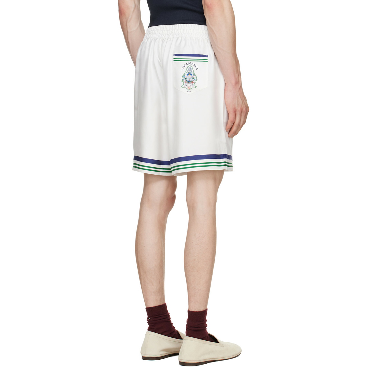 Casablanca White Hotel Emblem Silk Shorts