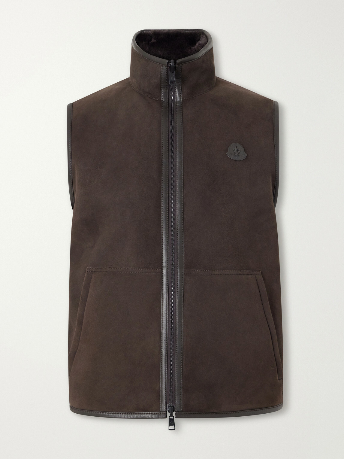 Moncler - Rysfen Logo-Appliquéd Leather-Trimmed Shearling and Quilted Shell Down Gilet - Brown