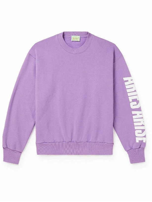 Photo: Aries - Logo-Print Cotton-Jersey Sweatshirt - Purple
