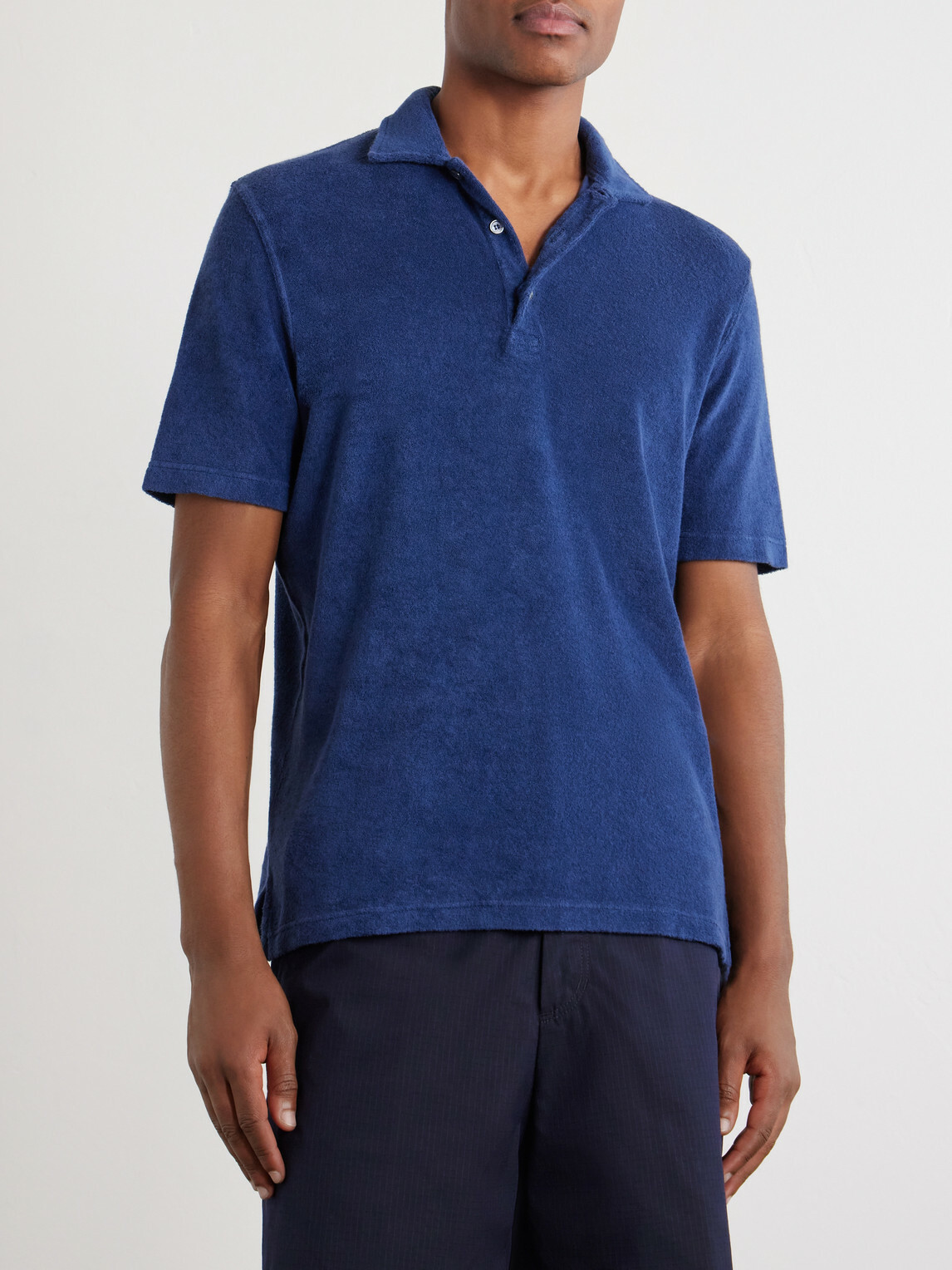 FEDELI - Mondial Cotton-Terry Polo Shirt - Blue