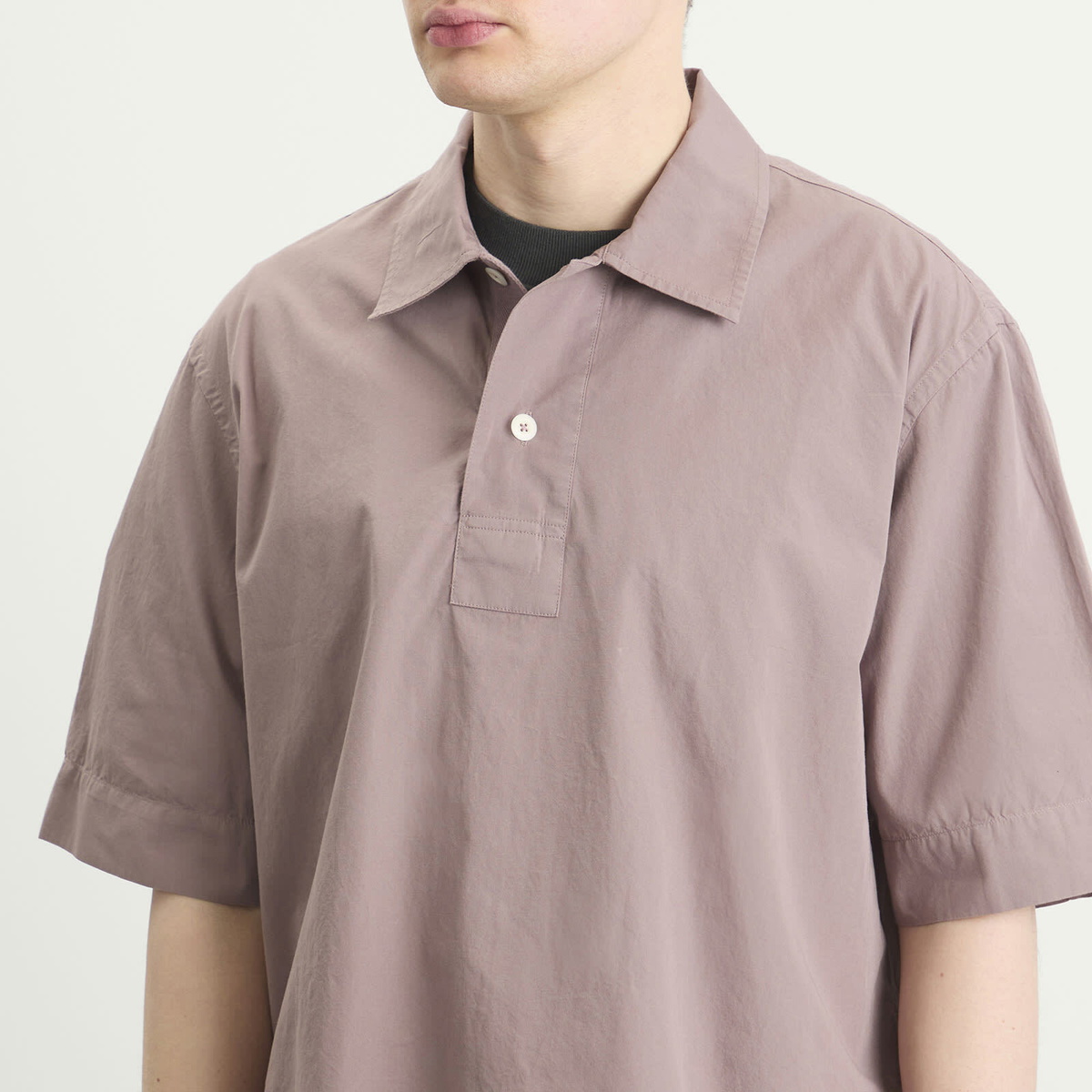 MHL by Margaret Howell Men's Offset Placket Polo in Mineral Pink