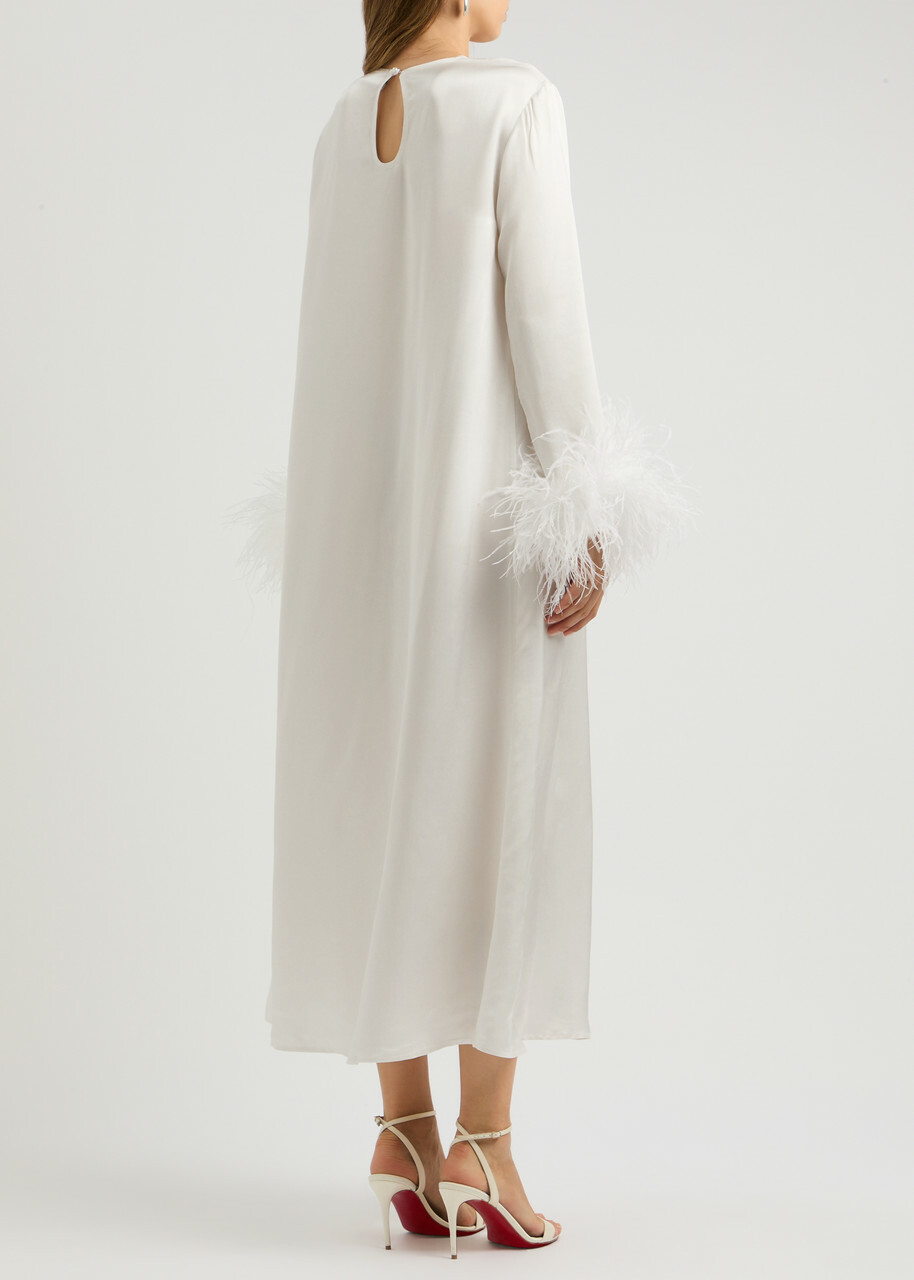 knee length dresses for ladies Lena Feather Embellished Midi Dress White – ALİSORA