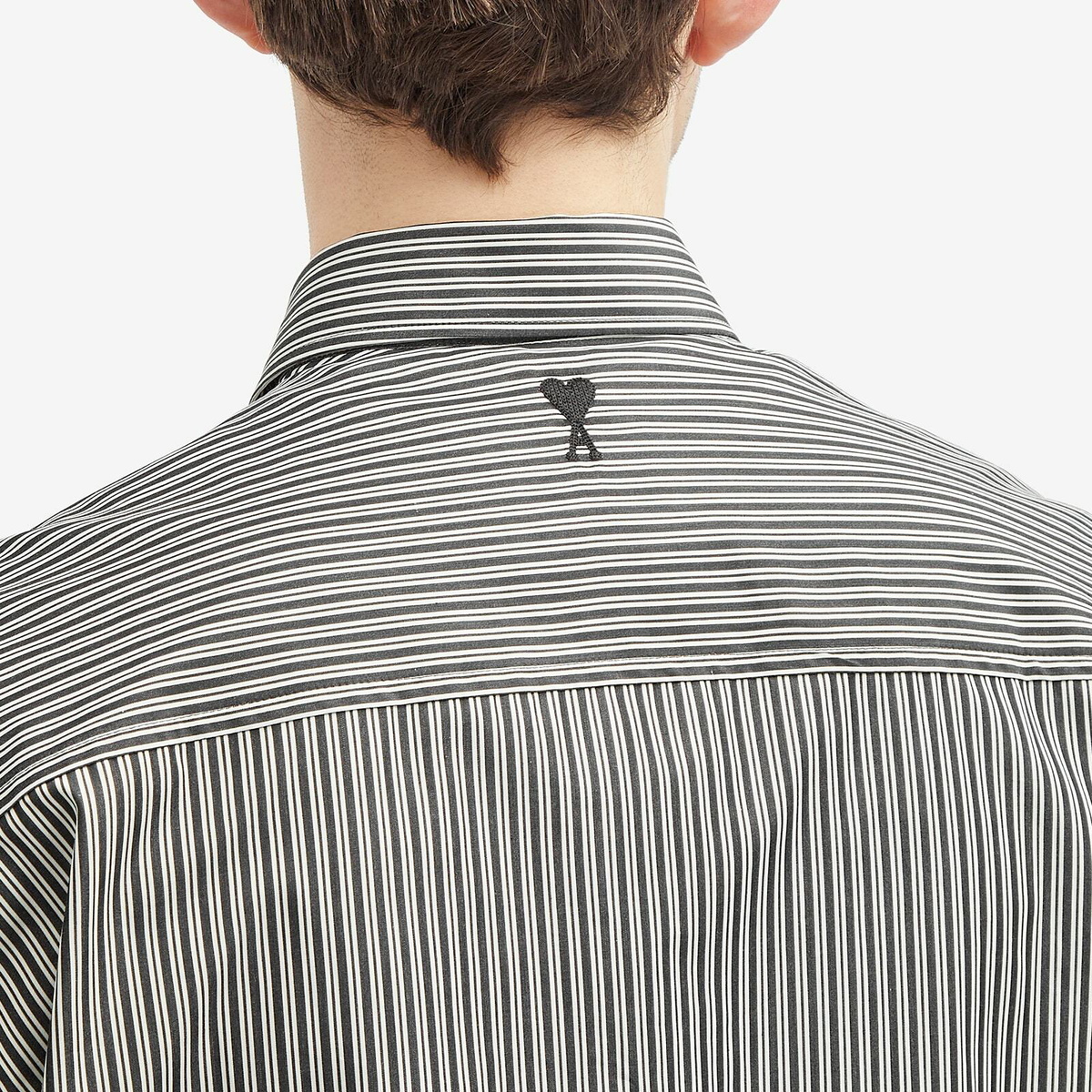 AMI Paris Men's Stripe Boxy Short Sleeve Shirt in Black/Chalk AMI