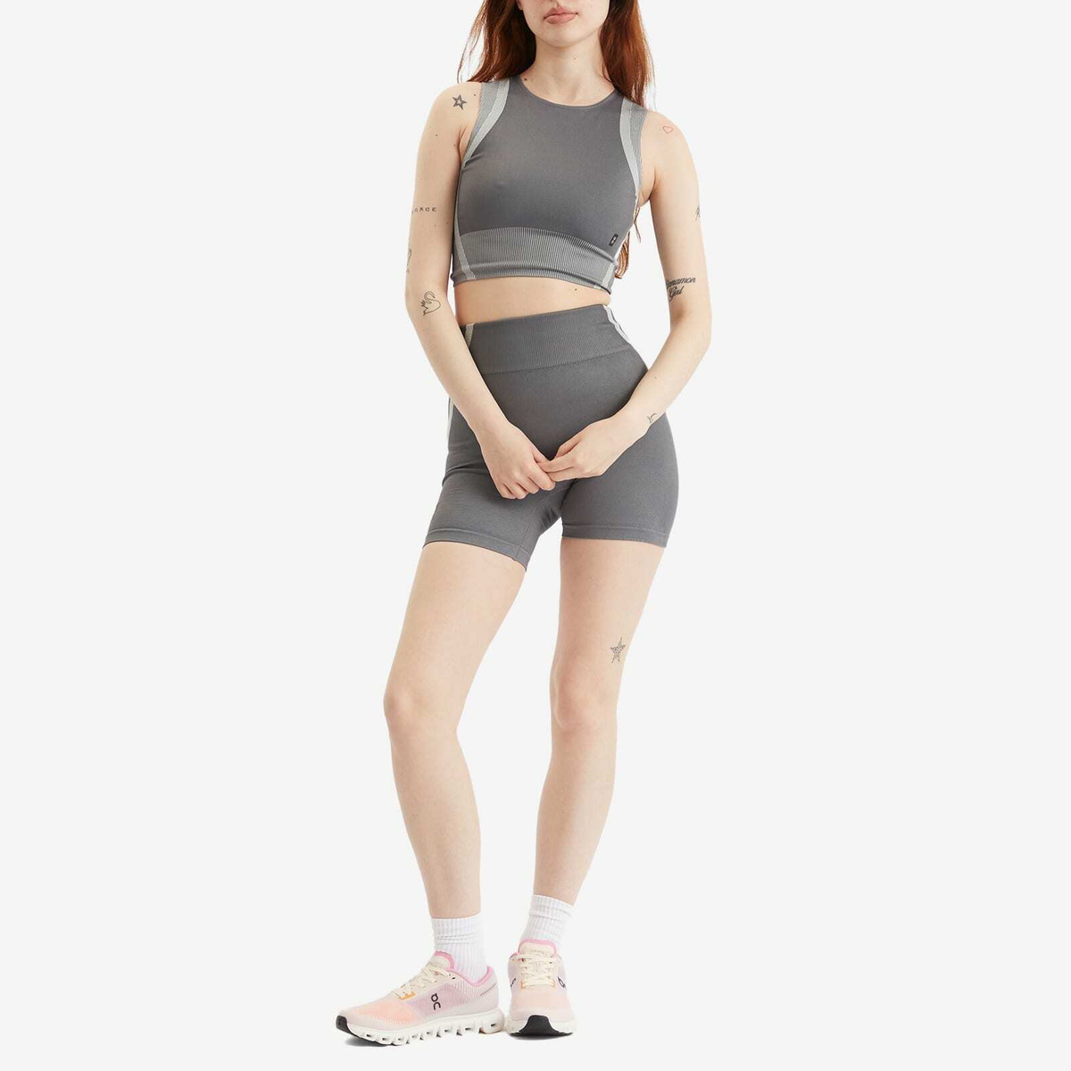 ON Women's Studio Knit Cycling Shorts in Rock/Glacier