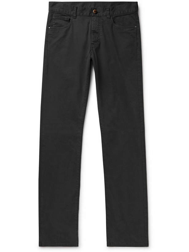 Photo: Canali - Slim-Fit Straight-Leg Garment-Dyed Cotton-Blend Twill Trousers - Black