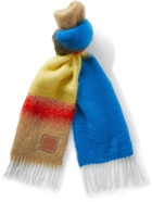 Loewe - Logo-Appliquéd Fringed Striped Mohair-Blend Scarf