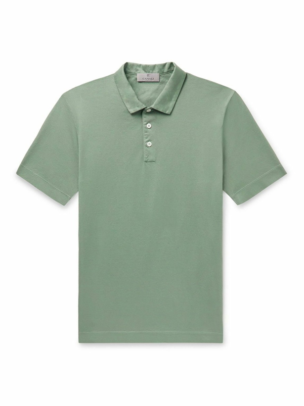 Photo: Canali - Slim-Fit Cotton-Piqué Polo Shirt - Green