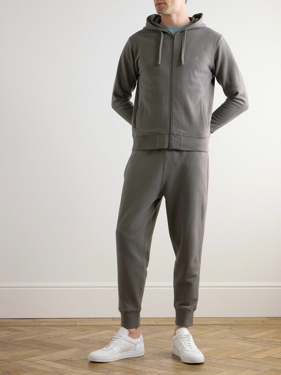 Kingsman - Logo-Embroidered Cotton and Cashmere-Blend Jersey Zip-Up Hoodie - Brown