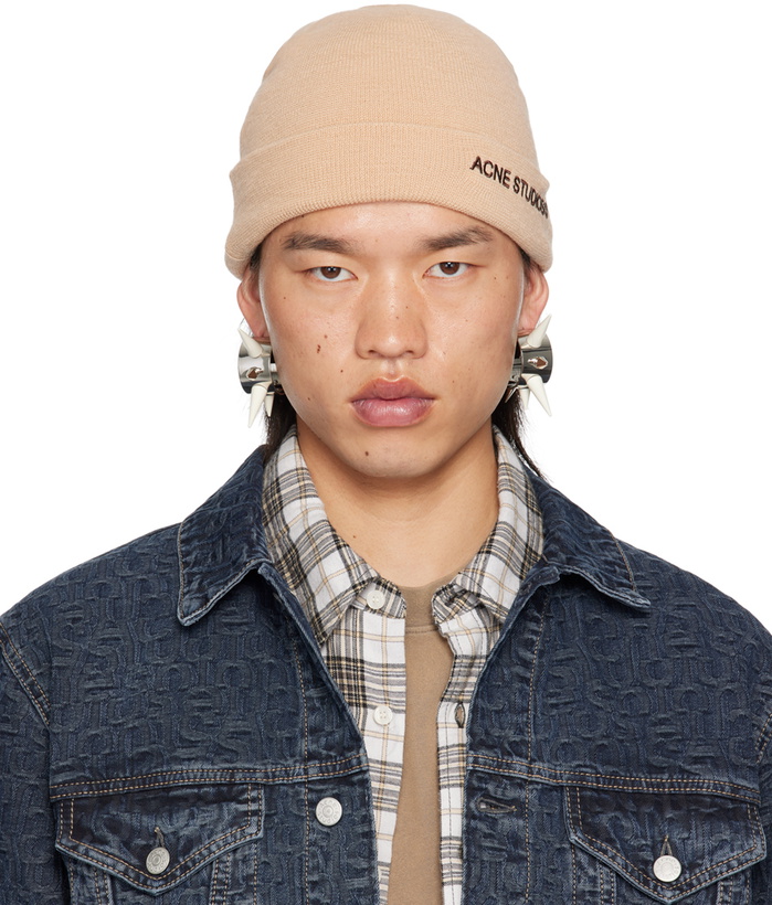 Photo: Acne Studios Beige Embroidered-Logo Beanie