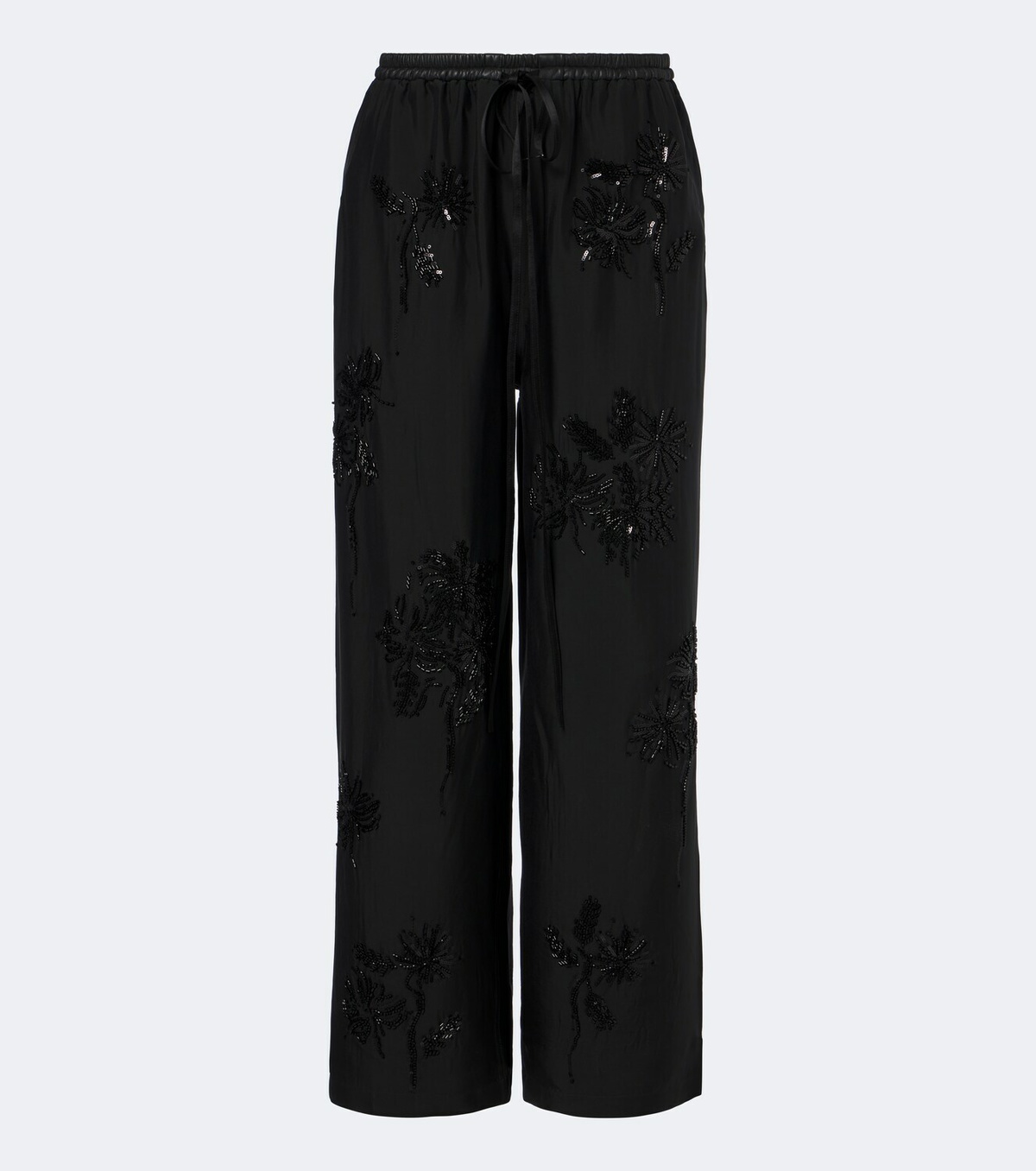 Jacques Wei Embellished leather-trimmed wide-leg pants