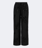 Jacques Wei Embellished leather-trimmed wide-leg pants