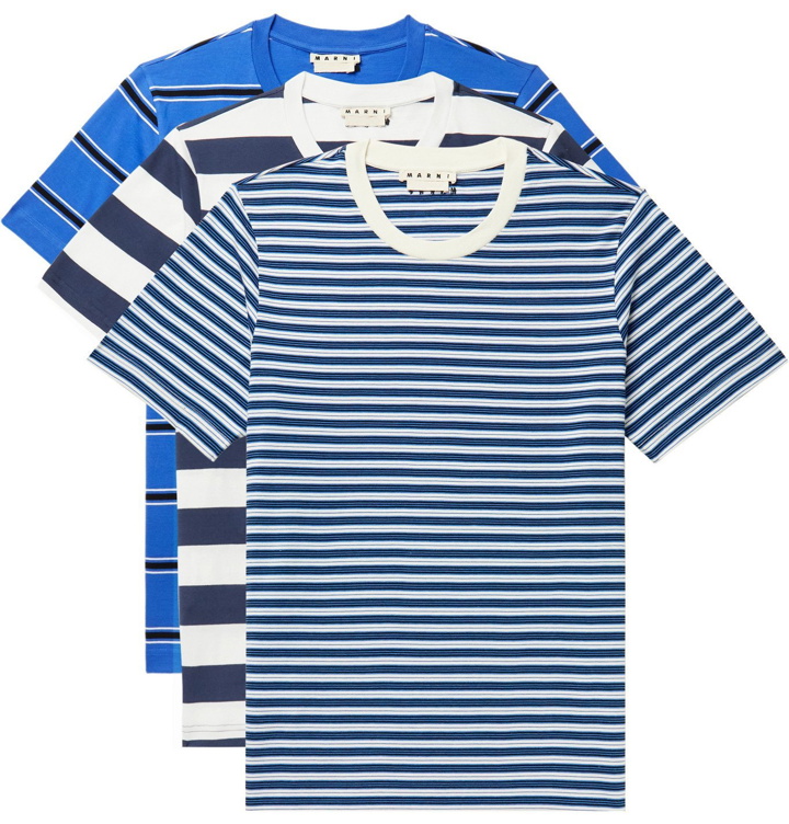 Photo: MARNI - Three-Pack Striped Cotton-Jersey T-Shirts - Blue