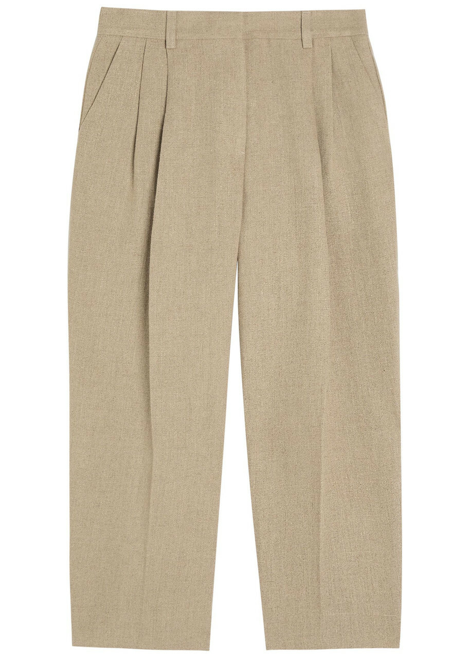 Toteme Pleated Tapered-leg Linen Trousers Beige