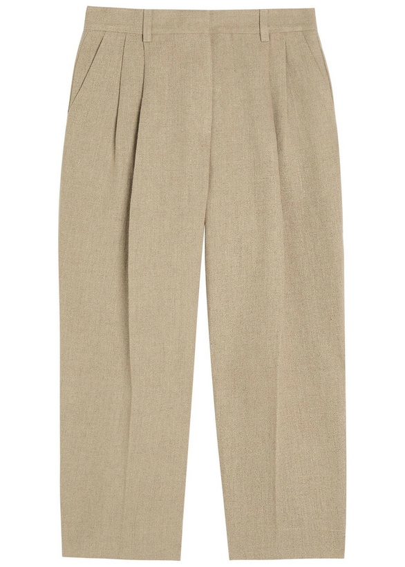 Photo: Toteme Pleated Tapered-leg Linen Trousers Beige
