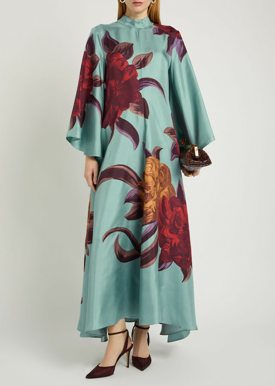 LA Double J Magnifico Floral-print Silk Maxi Dress Blue