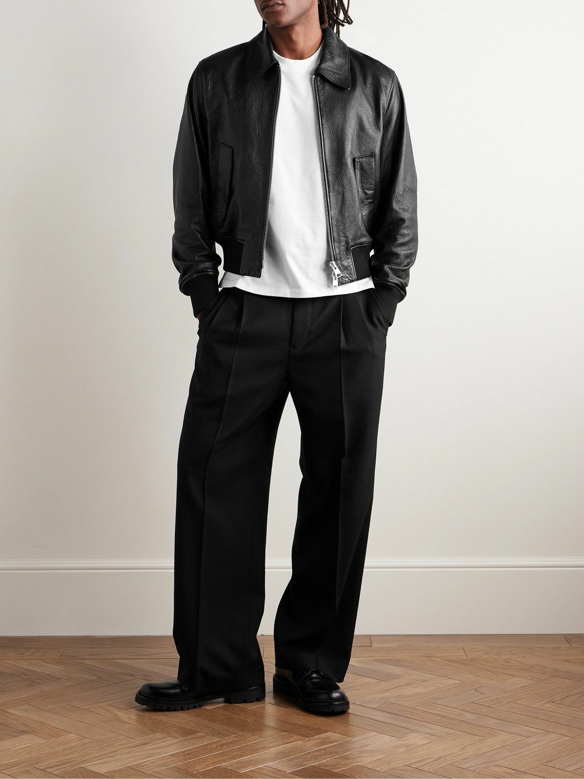 AMI PARIS - Wide-Leg Pleated Virgin Wool-Gabardine Trousers