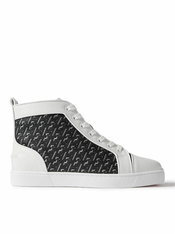 Photo: Christian Louboutin - Louis Orlato Rubber-Trimmed Mesh and Full-Grain Leather High-Top Sneakers - White