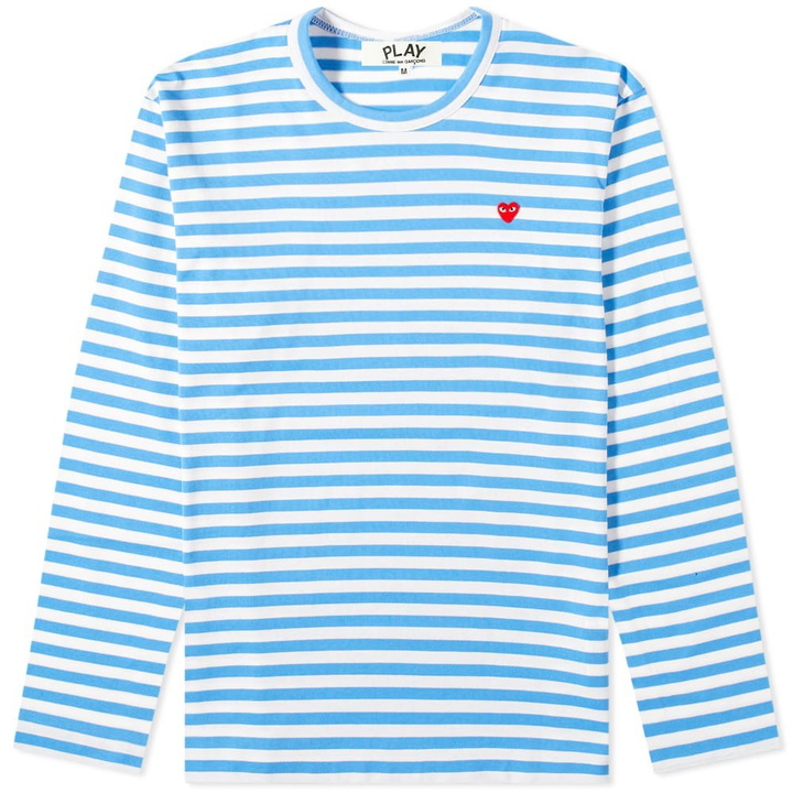 Photo: Comme des Garçons Play Men's Little Red Heart Long Sleeve Stripe T in Blue