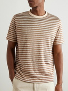 Loro Piana - Elvo Striped Silk and Linen-Blend T-Shirt - Brown