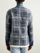 Greg Lauren - G1 Denim-Trimmed Checked Brushed Wool and Cotton-Blend Overshirt - Blue