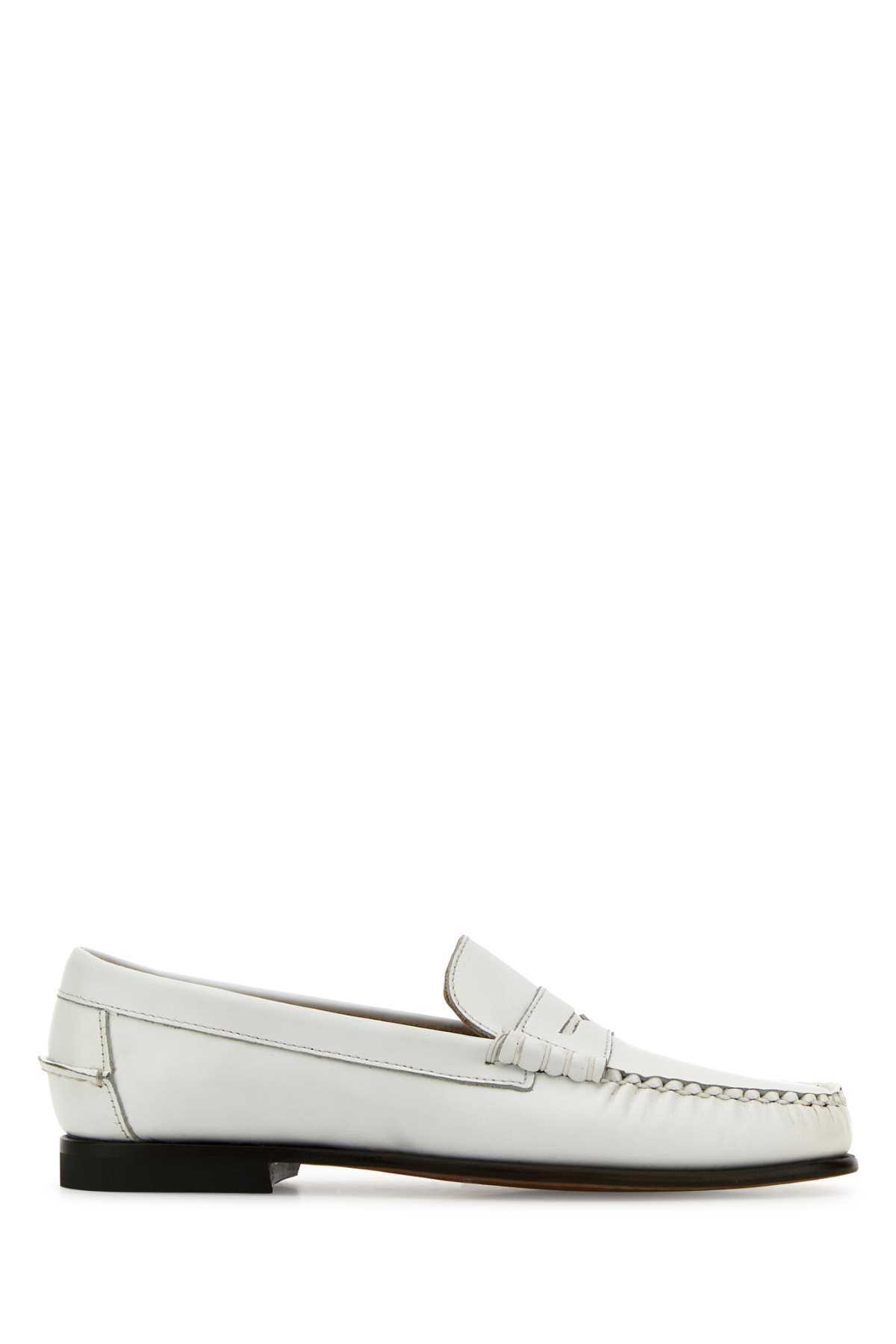 ローファー・オックスフォード SEBAGO White leather Danielle Pop loafers (721273W 911) Sebago danielle Pop White Loafers With Bevelled Toe And Low