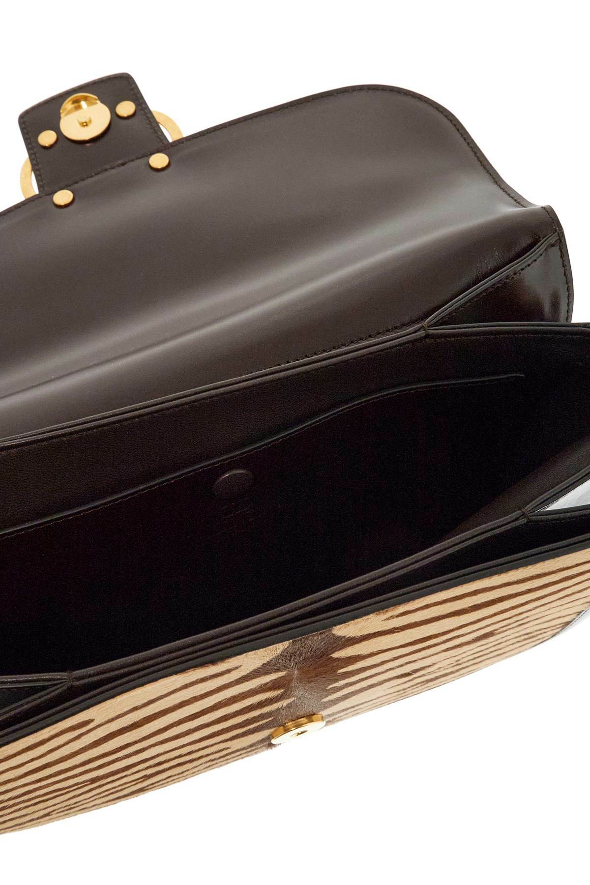 VALENTINO GARAVANI beige and dark brown striped leather shoulder bag Beige