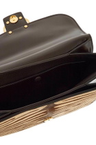 VALENTINO GARAVANI beige and dark brown striped leather shoulder bag Beige