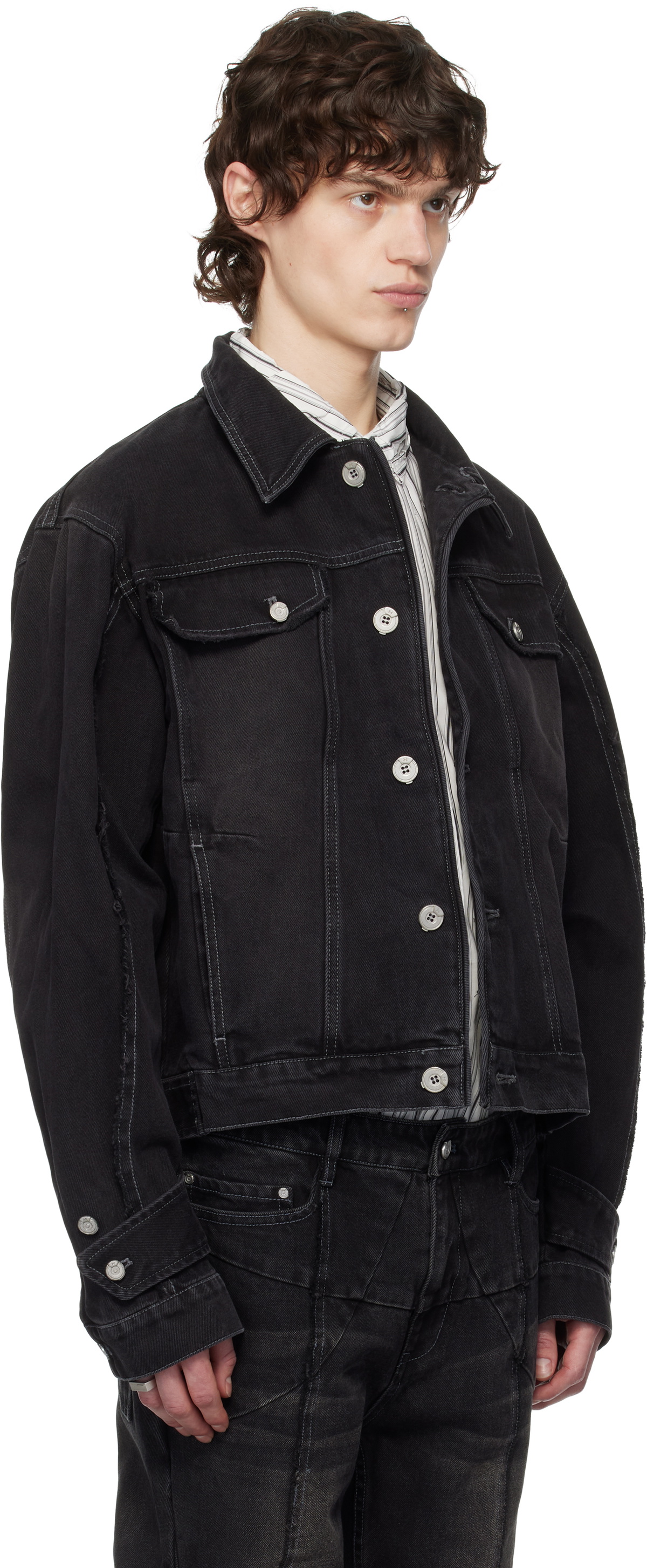 C2H4 Black Asteroid Raw Edge Denim Jacket