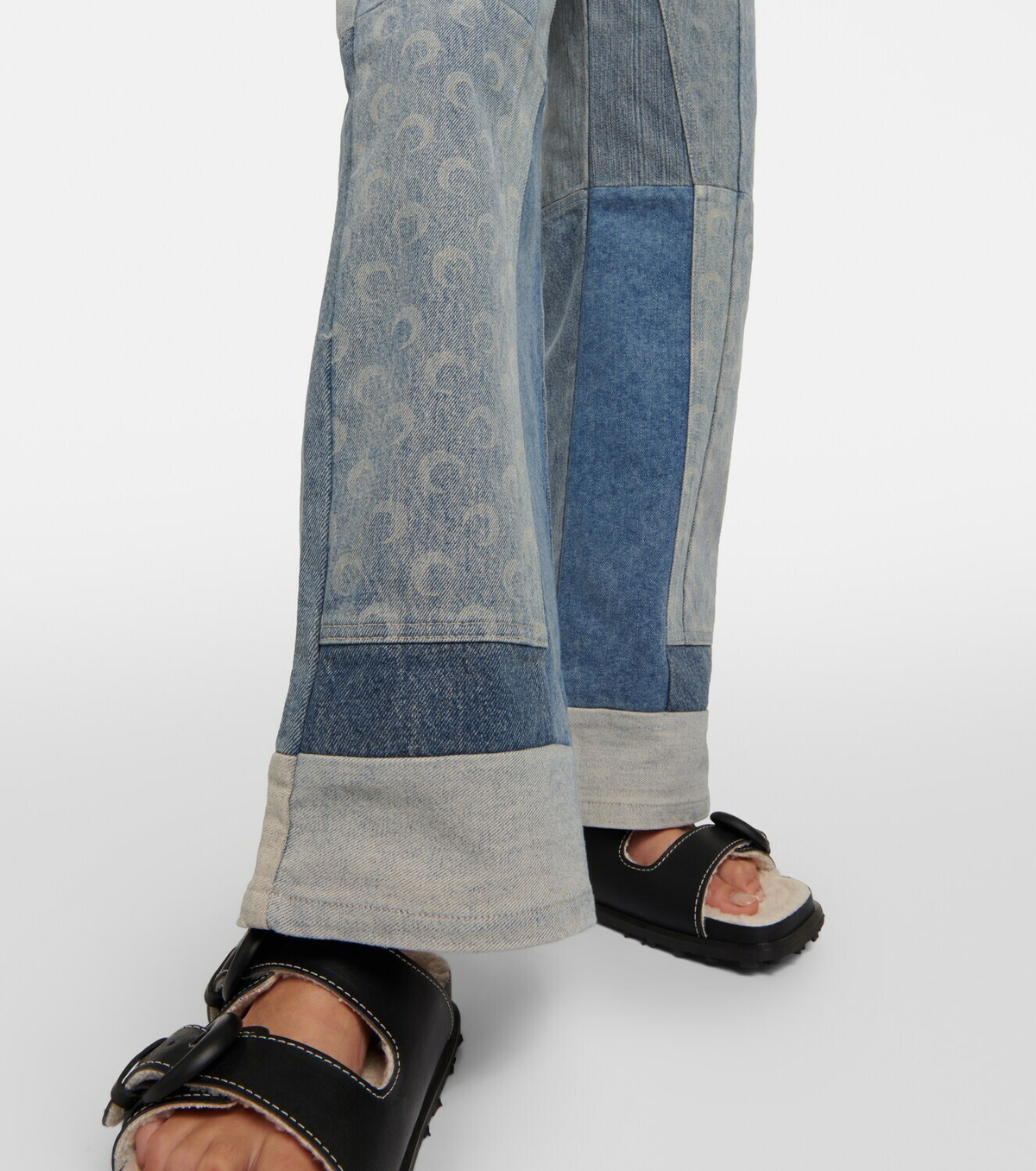 【Marine Serre】プリント high-riseストレートジーンズ Marine Serre Patchwork high-rise wide-leg jeans Marine Serre